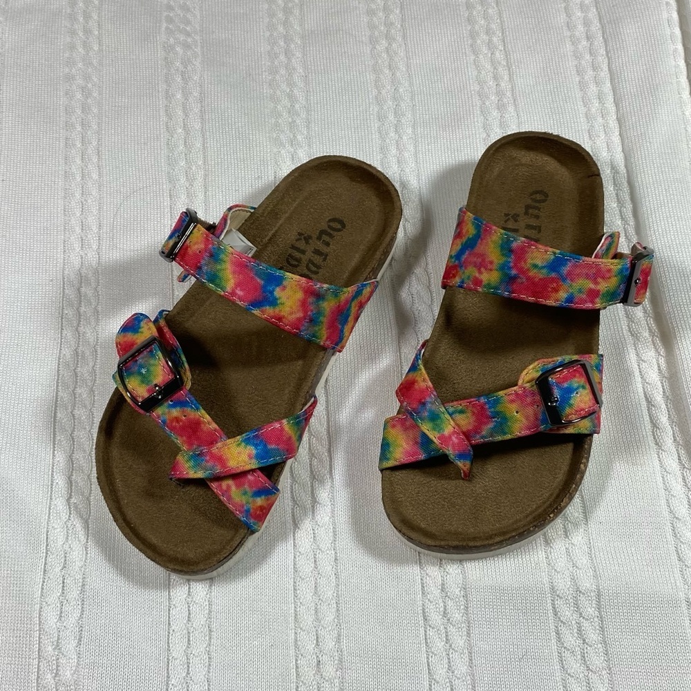 Outdoor Kids Tie Dye Sandals Size 12 Kids rainbow color sandals Cork Sole